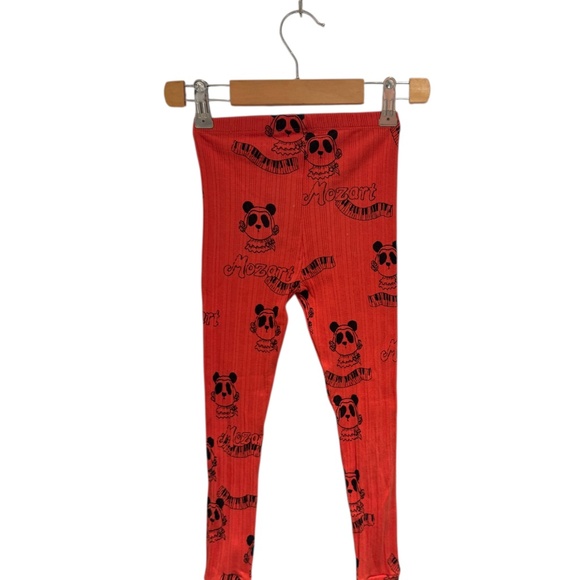 MINI RODINI Mozart Panda Red Ribbed Leggings - 104/110 (4-5 yrs) - Picture 2 of 3